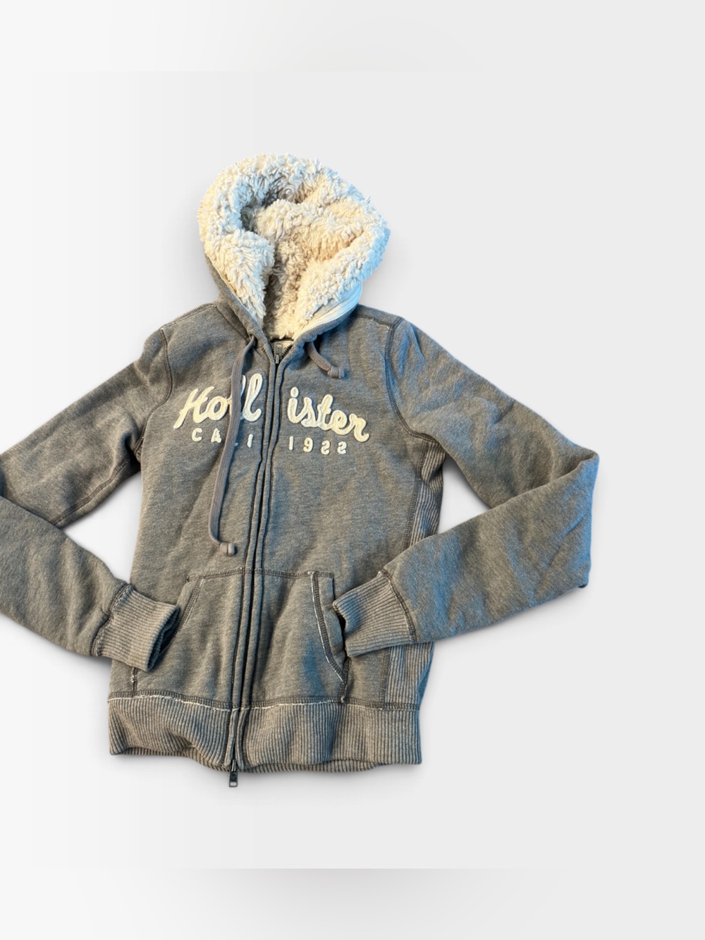 Hollister Strands Point Sherpa Lined Full Zip Hoodie Gray M  Y2K Bella Swan